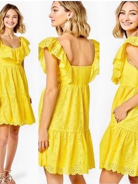 Lilly Pulitzer Asteria Dress in Resort Yellow Daisy Dreams Eyelet - SZ 16 - NWT